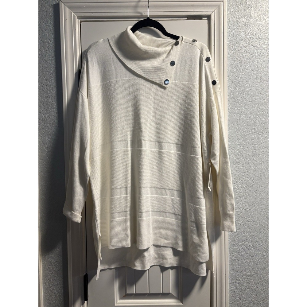 Chico's Zenergy Tunic Women Size 3 XL Ecru White Cotton Cashmere Waffle Knit Top